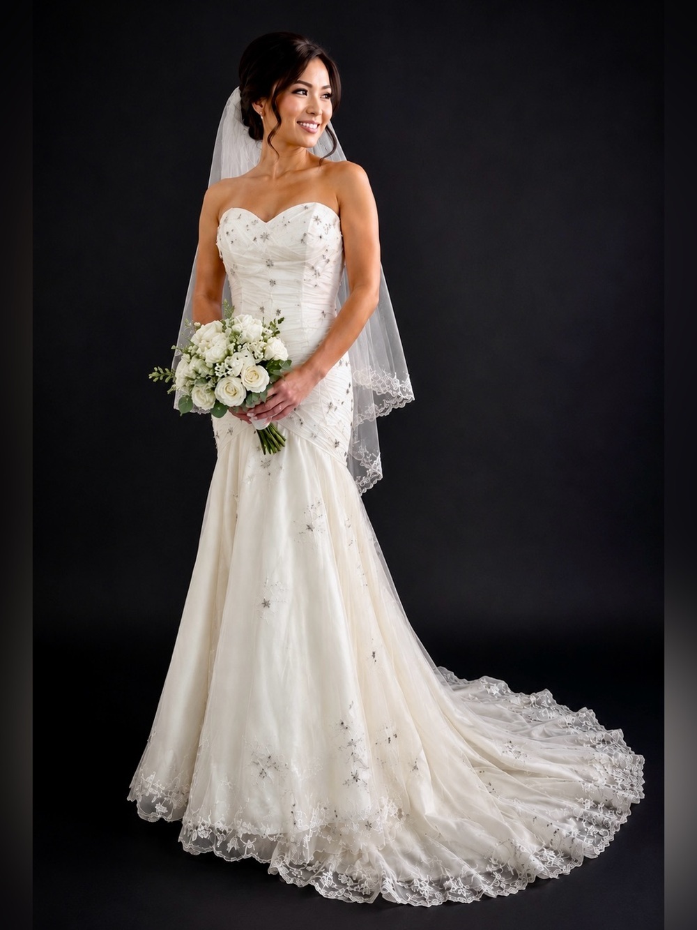 Light Champagne Mermaid Wedding Dress Lace sequin embroidered Fishtail size XS